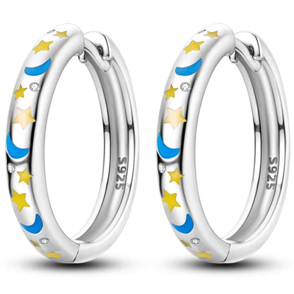 Colorful 925 Sterling Silver Hoop Earrings for Women | Classic Circle Earrings