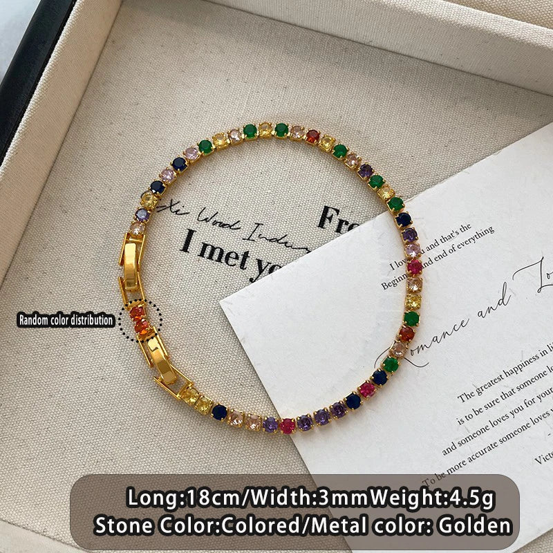 Dopamine Colored Zircon Collarbone Chain | Gold Colour Women's Trend Necklace