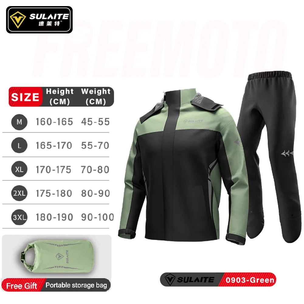 SULAITE Motorcycle Rain Suit Men Women Rain Gear Waterproof Protective Rain Coat with Pants 2 Pieces Breathable Outdoor