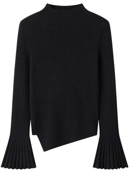 Plus Size Bell Sleeve Knit Sweater Mock Neck Winter Top