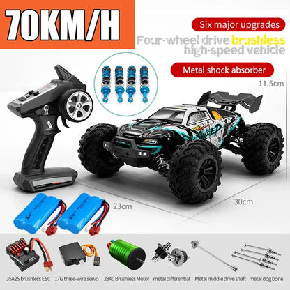 Rc Car Off Road 4x4 High Speed 70KM/H Remote Control Car with LED Headlight Brushless 4WD 1/16 Monster Truck Toys for Boys Gift