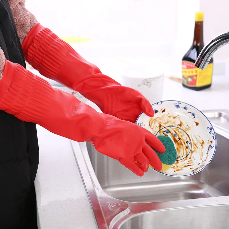 Lengthen Dishwashing Cleaning Silicone Gloves Rubber Dish Washing Glove Scrubber for Household Kitchen Clean Tool