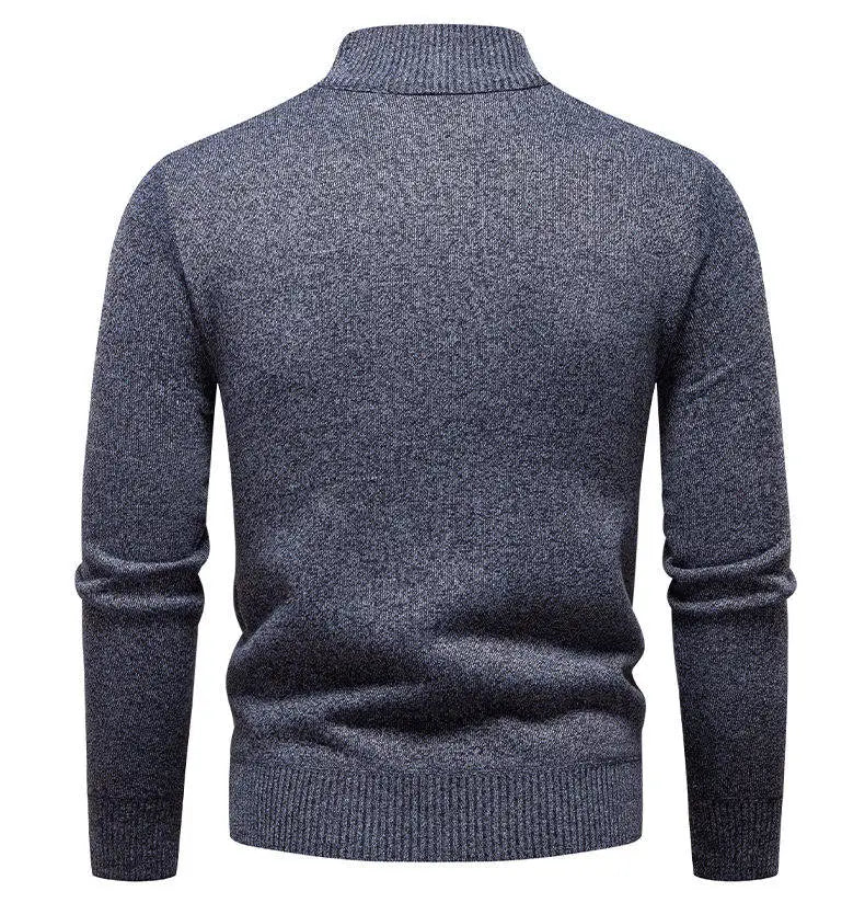 Winter Fleece-Lined Stand Collar Half-Zip Pullover Knitted Sweater for Men,Multi-Color Versatile Casual  Men's Knit Sweater