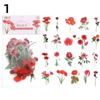 40 Pcs Vintage Plant Flower Stickers | Retro Green Leaf Decal Set for DIY Scrapbooking