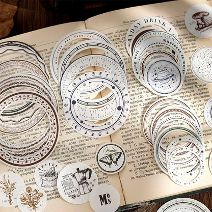 Vintage Round Stickers for Journaling | 24pcs Retro Collage Label Pack