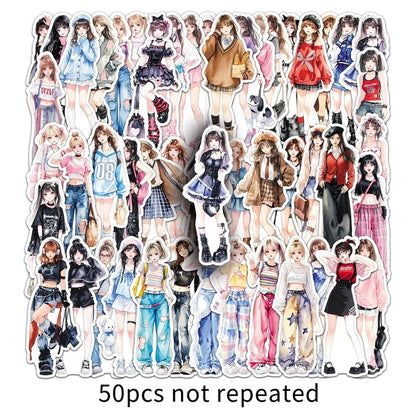 50 Unique Fashion Sticker Set | Trendy Cartoon Decals for Clothing Scrapbooking and DIY Crafts