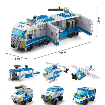 6in1 NEW Police Sports Car Fire Engineering Engine Mini Loader Truck Classic Model Building Blocks Sets Bricks Toy City