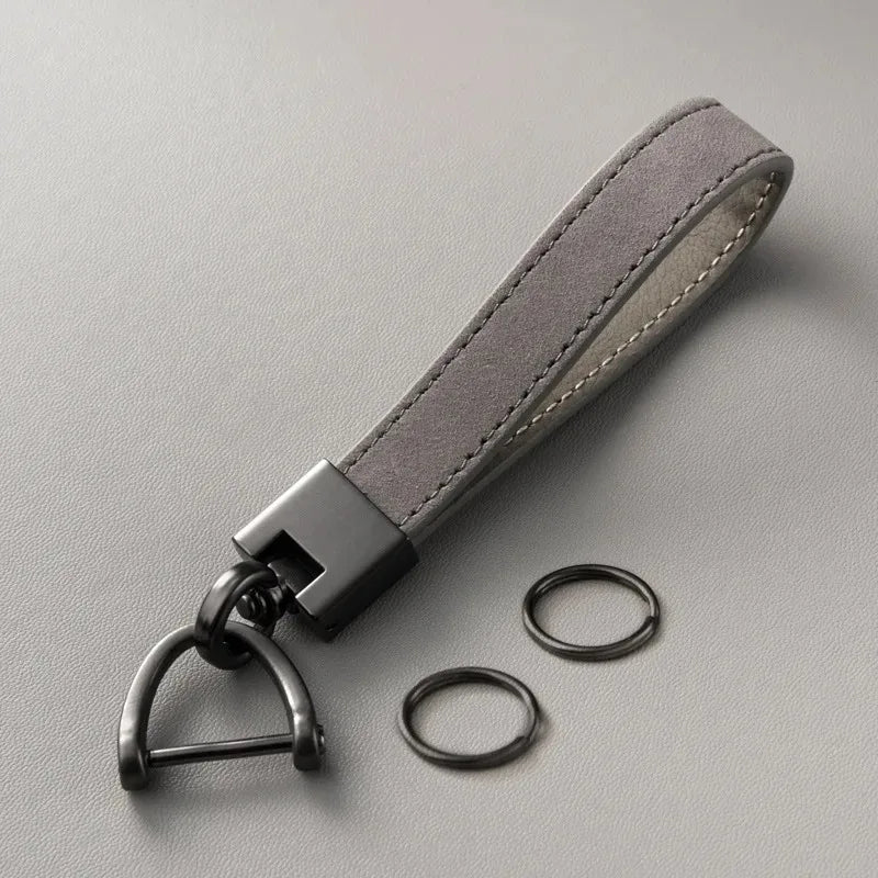 Luxury Genuine Leather Car Keychain | Pure Color Key Ring with Metal Buckle