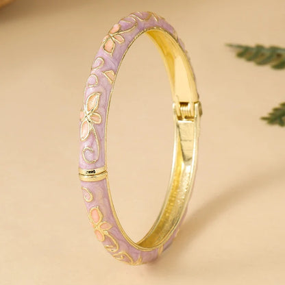 FTCY Four-Leaf Clover Enamel Bangle | Gold Plated Bohemian Bracelet for Women