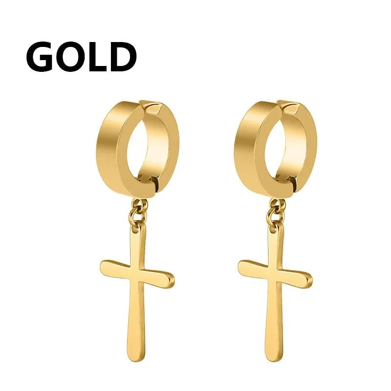 2pc Stainless Steel Cross Earrings Set | Gothic Punk Huggies for Men Women