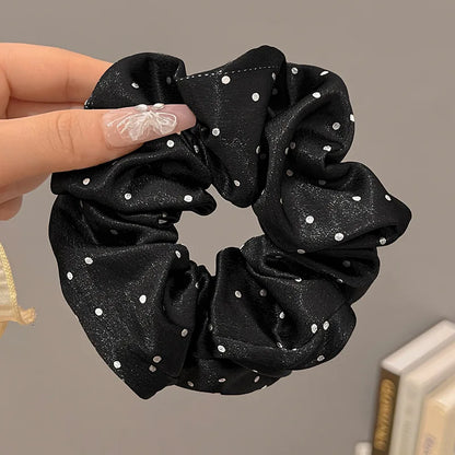 1/3PCS Polka Dot Satin Scrunchies – Large Ruffled Hair Bands for Women, Black & White Elegant Hair Ties