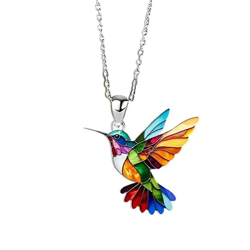 Acrylic Hummingbird Necklace | 2D Bird Charm Pendant for Women