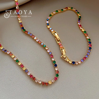 Dopamine Colored Zircon Collarbone Chain | Gold Colour Women's Trend Necklace