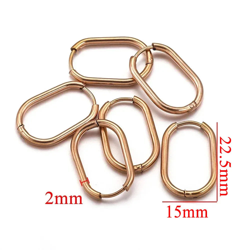 Gold Plated Rectangular Hoop Earrings | 6pcs Stainless Steel Jewelry Findings for DIY