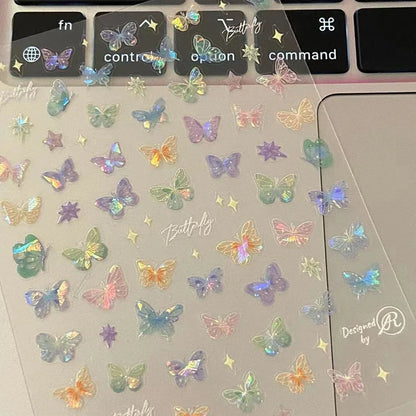 1/5sheets Fashion Butterfly Wing Streamer Laser Stickers Advanced Embossed Nail Art Stickers Colorful Butterfly Fairy Stickers