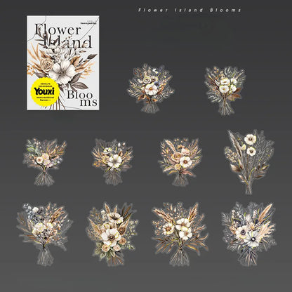 20 PET Flower Stickers for Scrapbooking | Transparent Adhesive Decorative Set