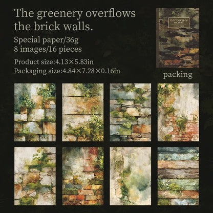 16 Sheets Nature Green Moss Theme Specialty Paper | Scrapbooking and Card Making Paper Pack