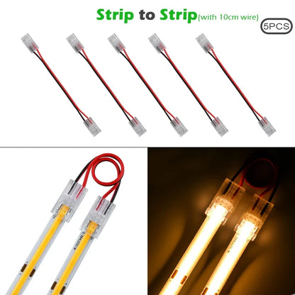 LED Strip Connectors and Fixing Clips Kit | 2-Pin COB Corner Connectors for Tape Lights