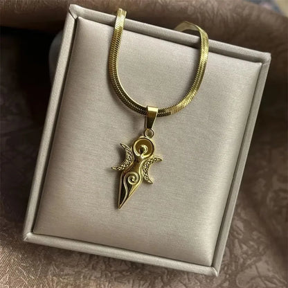 Stainless Steel OX Moon Necklace | Gold Plated Half Moon Blade Pendant