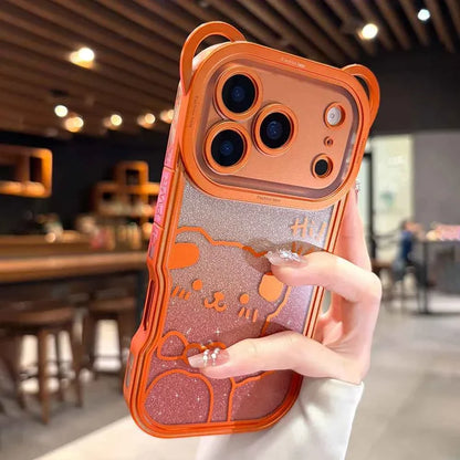 Orange Cute Bear Ear Plating Transparent Long Lanyard Case For iPhone 17 Pro Max 17Pro 17 Air Clear Soft TPU Shockproof Cover