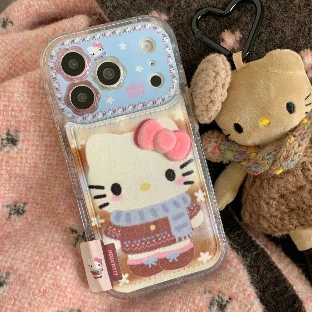 Luxury Cute Flower Lens Leather Scarf KT Case Phone Case For iPhone 17 Pro Max 16 Pro Max 15 Pro 14 Pro Max 13 Shockproof Cover