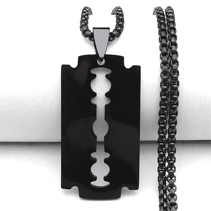 Gothic Blade Razor Pendant Necklace | Stainless Steel Black Goth Men's Chain