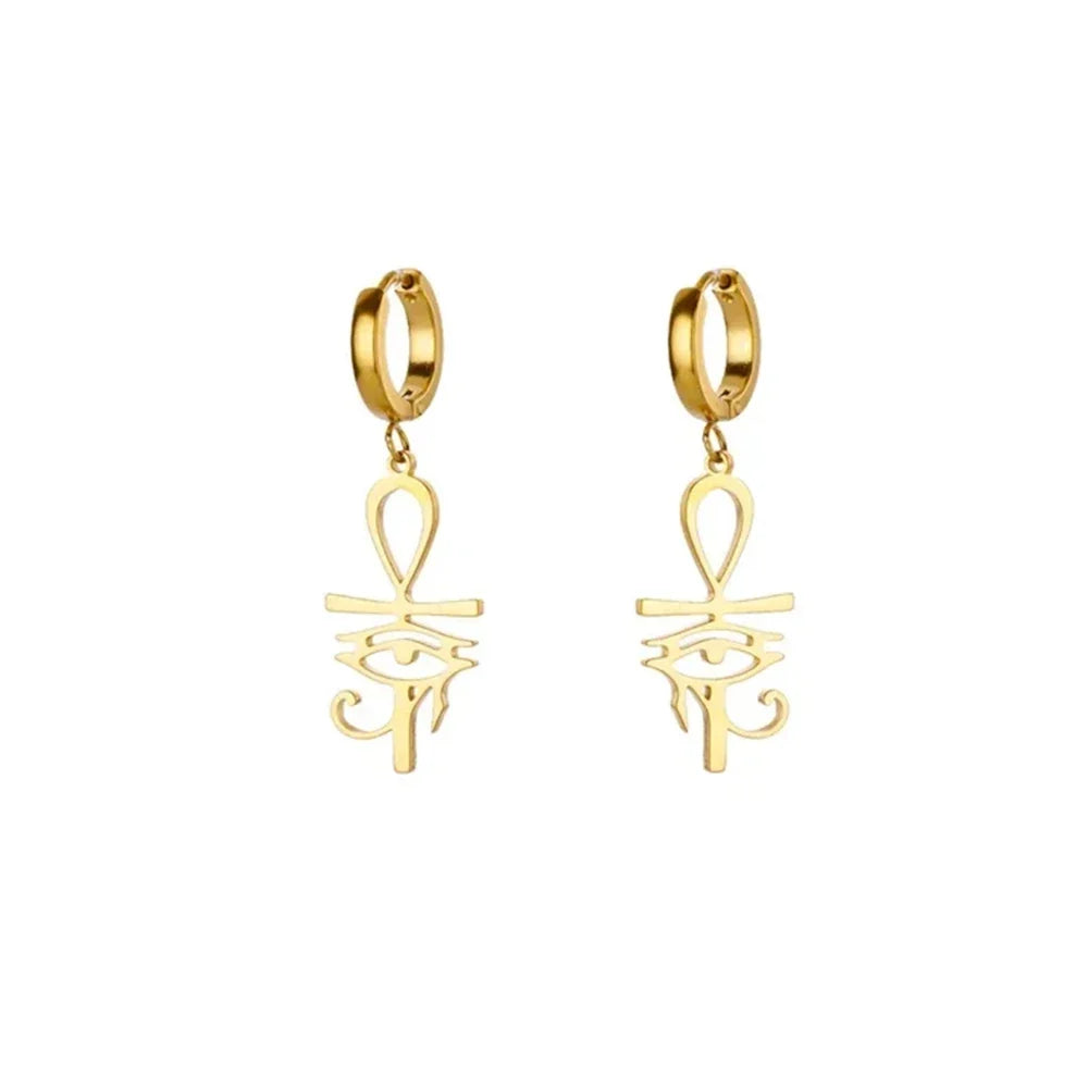 18K Gold Plated Portrait Coin Earrings | Stainless Steel Jesus Cross Dangle Huggie Earrings
