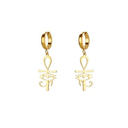 18K Gold Plated Portrait Coin Earrings | Stainless Steel Jesus Cross Dangle Huggie Earrings