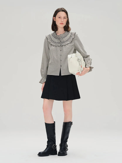 Ruffled Plaid Shirt Sweet Autumn Long Sleeve
