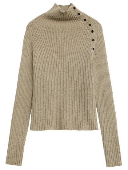 Slanted Collar Knit Sweater Loose Autumn Jumper