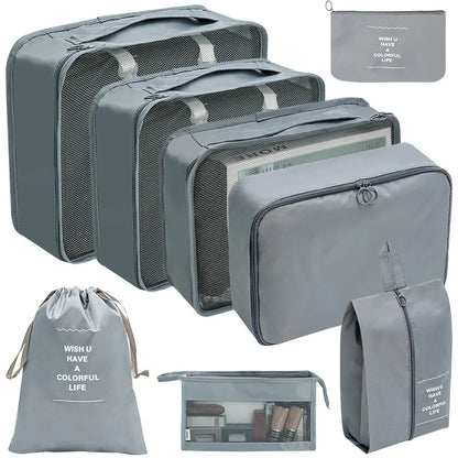 7/8/9/10-Pcs Travel Organizer Packing Cubes Set – Portable Luggage Storage Bags for Clothes, Shoes & Accessories