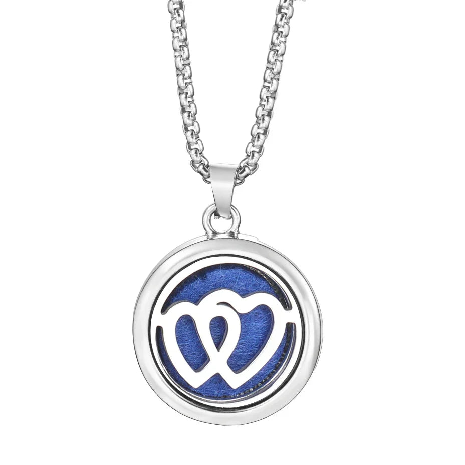 20mm Pattern Insert Perfume Pad Locket Necklace | Stainless Steel Aromatherapy Pendant