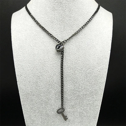 Heart O-ring Long Chain | Stainless Steel Punk Rock Y-Necklace for Men and Women