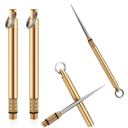 Titanium & Brass Toothpick with Portable Bottle – Multifunctional Toothpick & Fruit Fork, Strong Camping Dental Tool