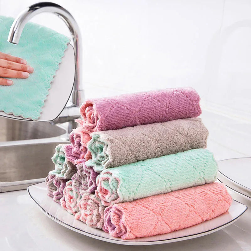 10pcs Microfiber Dish Cloths Multi Purpose Dishwashing Towels For Tableware Double Sided Cleaning Rags Kitchen Accessories