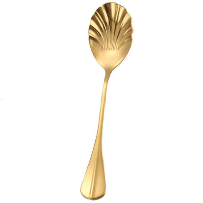 Shell Shape Stainless Steel Spoon with Long Handle | Dessert Spoon and Ice Cream Scoop