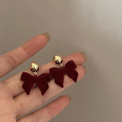 Vintage Black Flocking Bowknot Earrings | Geometric Drop Earrings for Women