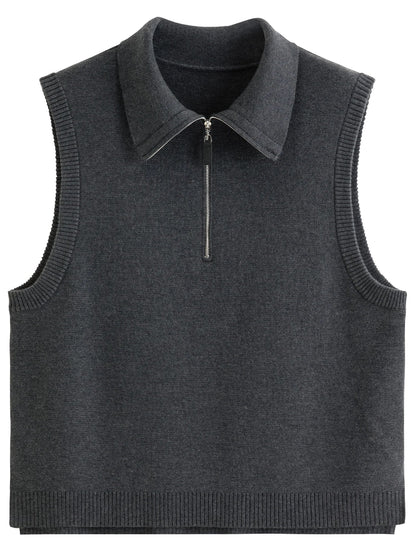 Lapel Knit Vest Chic Button-Up Spring Waistcoat