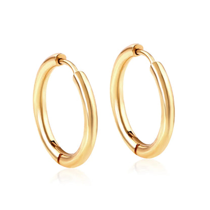 LUXUSTEEL Men's Simple Hoops Earrings Black Color Stainless Steel Clip Earring for Men Women Rock Hiphop Circle Ear 2 Pieces