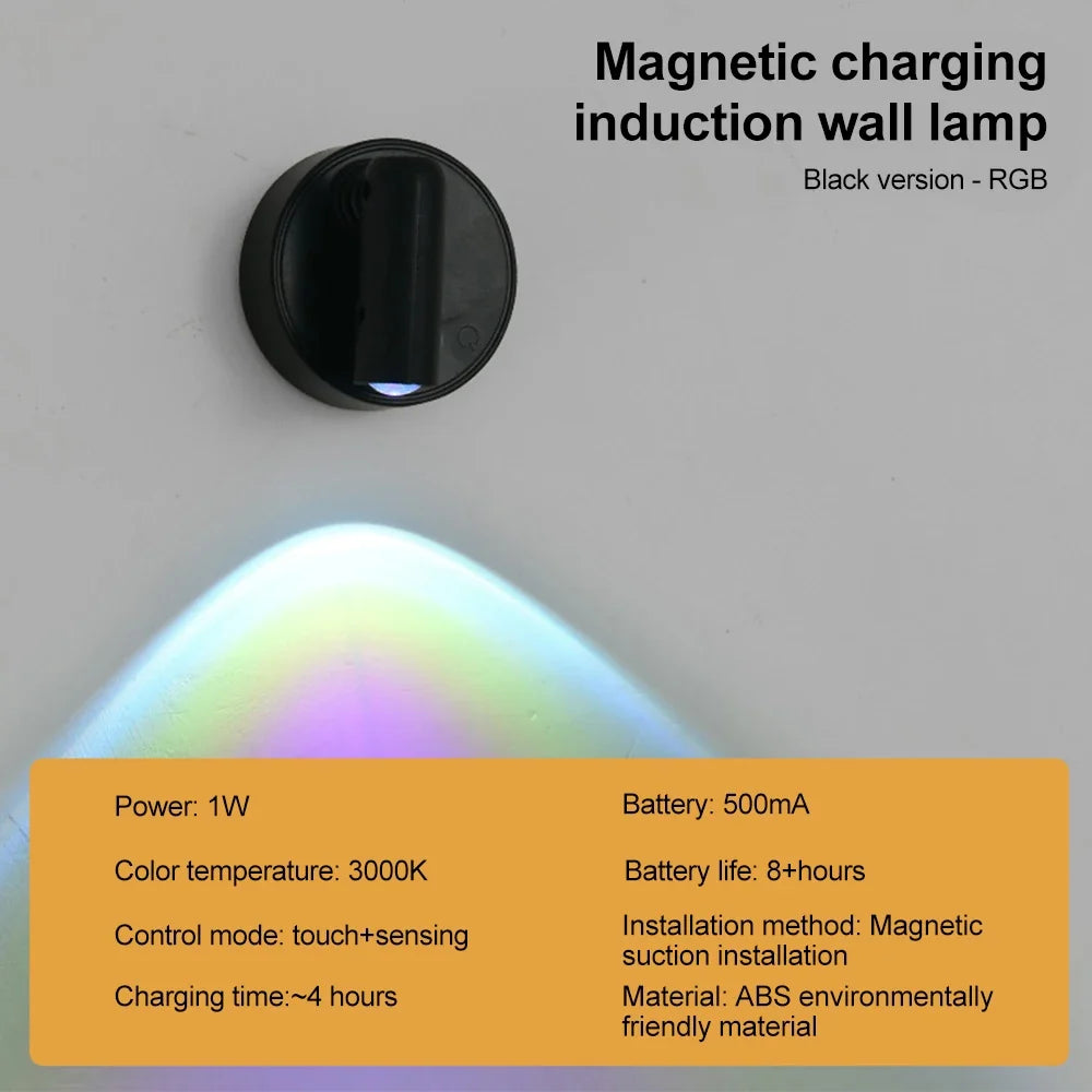 RGB Night Light with Magnetic Base | USB Rechargeable Dimmable LED Wall Lamp