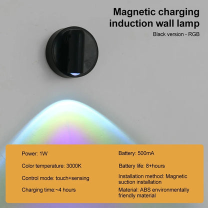 RGB Night Light | Magnetic Base USB Rechargeable LED Wall Lamp with Touch Switch