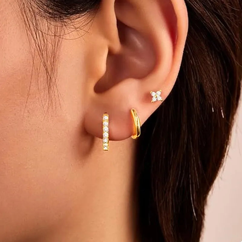3Pcs Crystal Tragus Stud Earring Set | Flower Cartilage Huggie Earring Bulk Helix Jewelry Women Fashion Heart Lobe Earring Pack