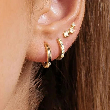 3Pcs Double Crystal Tragus Earring Floral Set | Cartilage Helix Stud Earrings Bulk Lobe Hoop Earring Lot Women Fashion Jewelry Gift