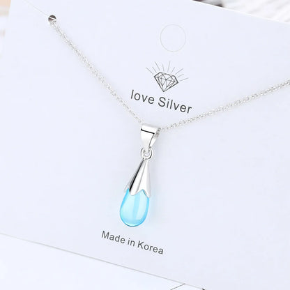 925 Sterling Silver Water Drop Crystal Pendant Necklace | Fine Jewelry Gift for Women