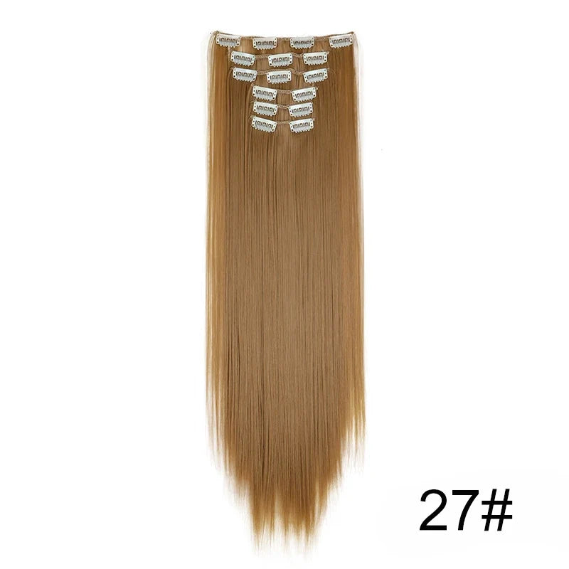 Synthetic 24 Inch Clip In Hair Extensions | Long Straight Blonde Black Heat Resistant Daily Use