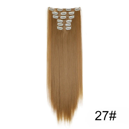 Synthetic 24 Inch Clip In Hair Extensions | Long Straight Blonde Black Heat Resistant Daily Use