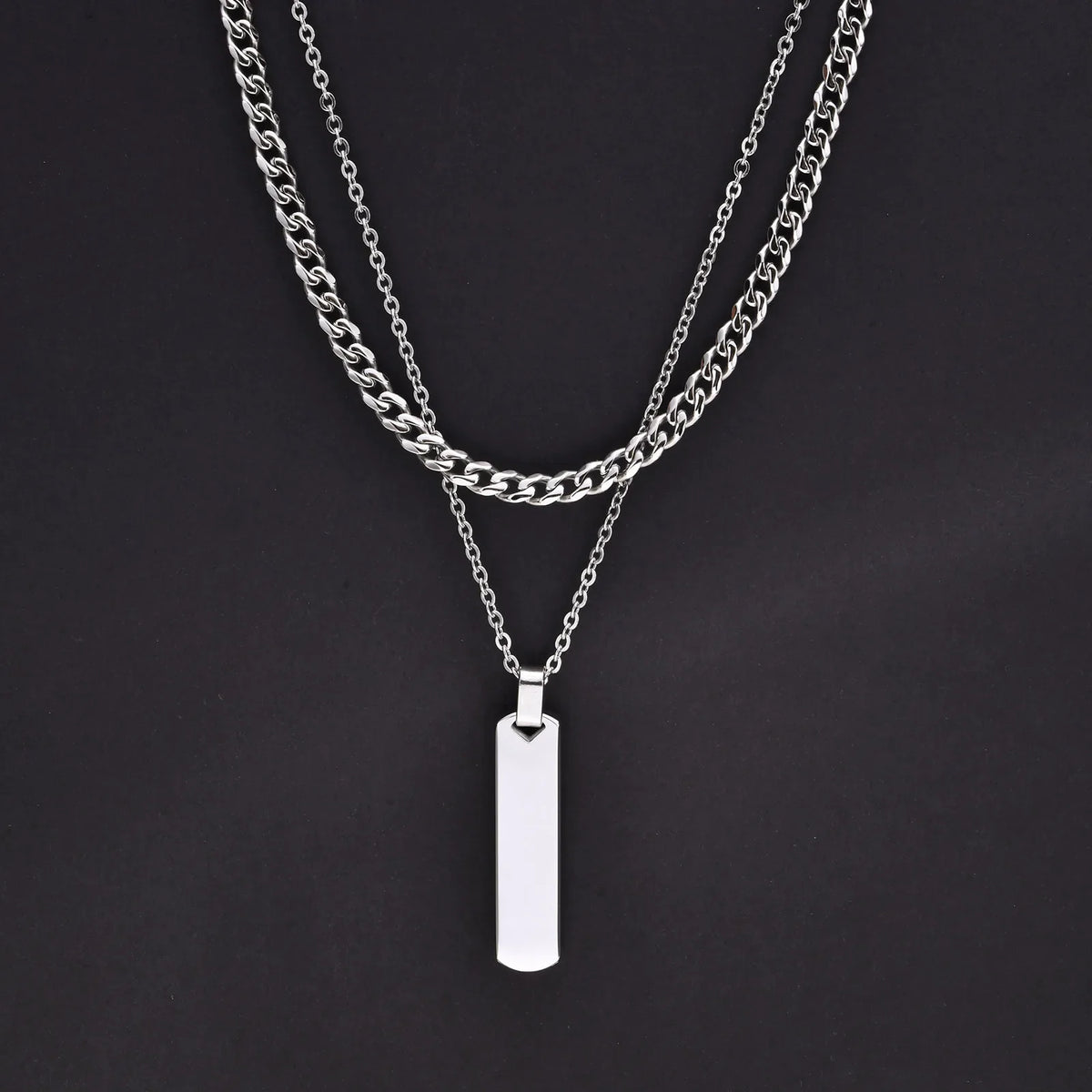 2pcs Vertical Layer Necklaces for Men | Waterproof Stainless Steel Cuban Chain Collar