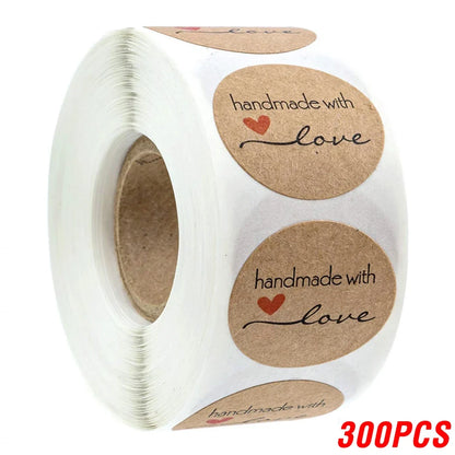 Vintage Kraft Paper Stickers | Handmade With Love Thank You Labels for Packaging and Gifts