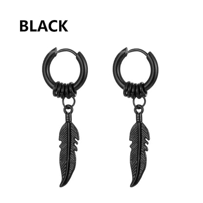 2pc Punk Cross Feather Stud Earrings | Unisex Stainless Steel Hoop Earrings