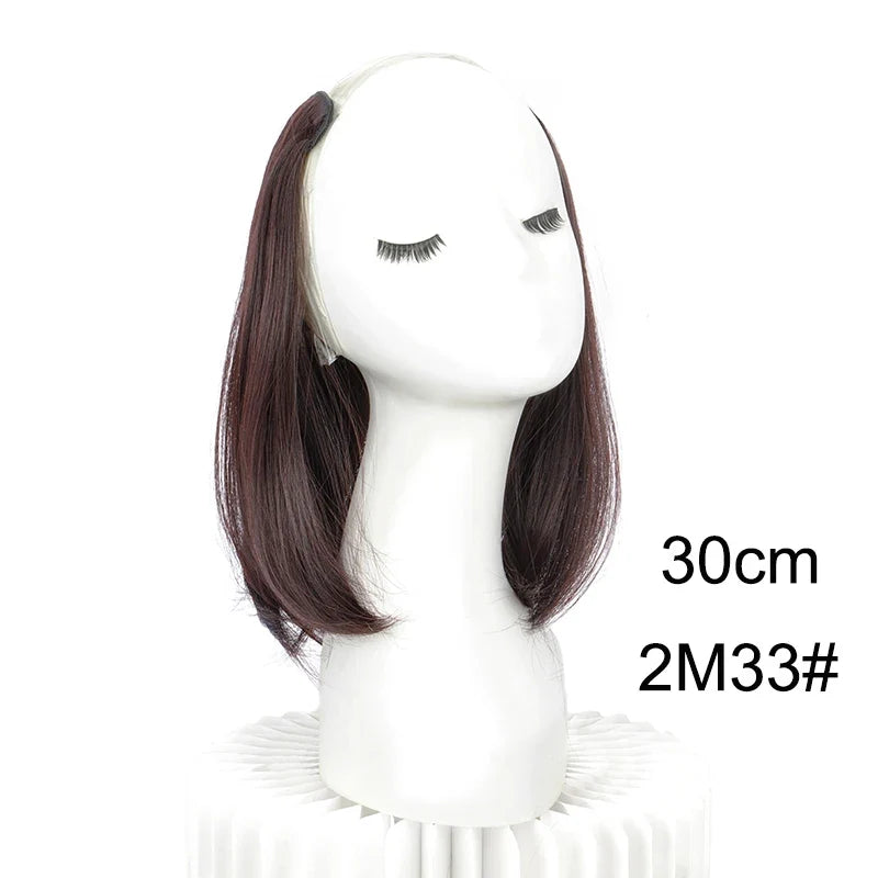 20/30cm Synthetic Straight Hair Extension with 4 Clips | V-Shaped Half Head Invisible Hairpiece